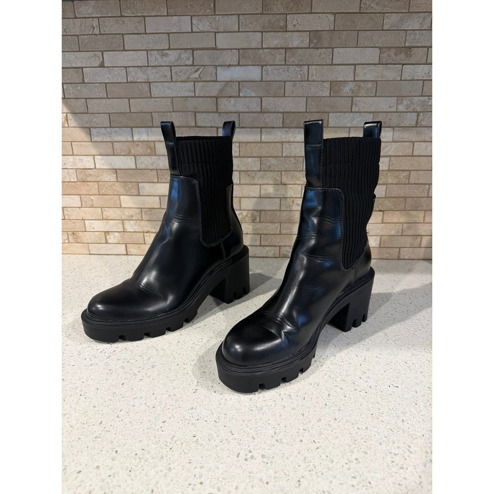 Zara Black Lug Sole Chelsea Ankle Boots Women's EU 36 US 5.5 Platform Pull On